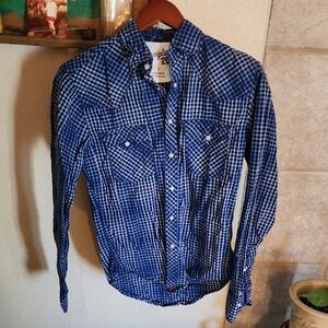 Wrangler Men's Navy Plaid Button-Down Shirt